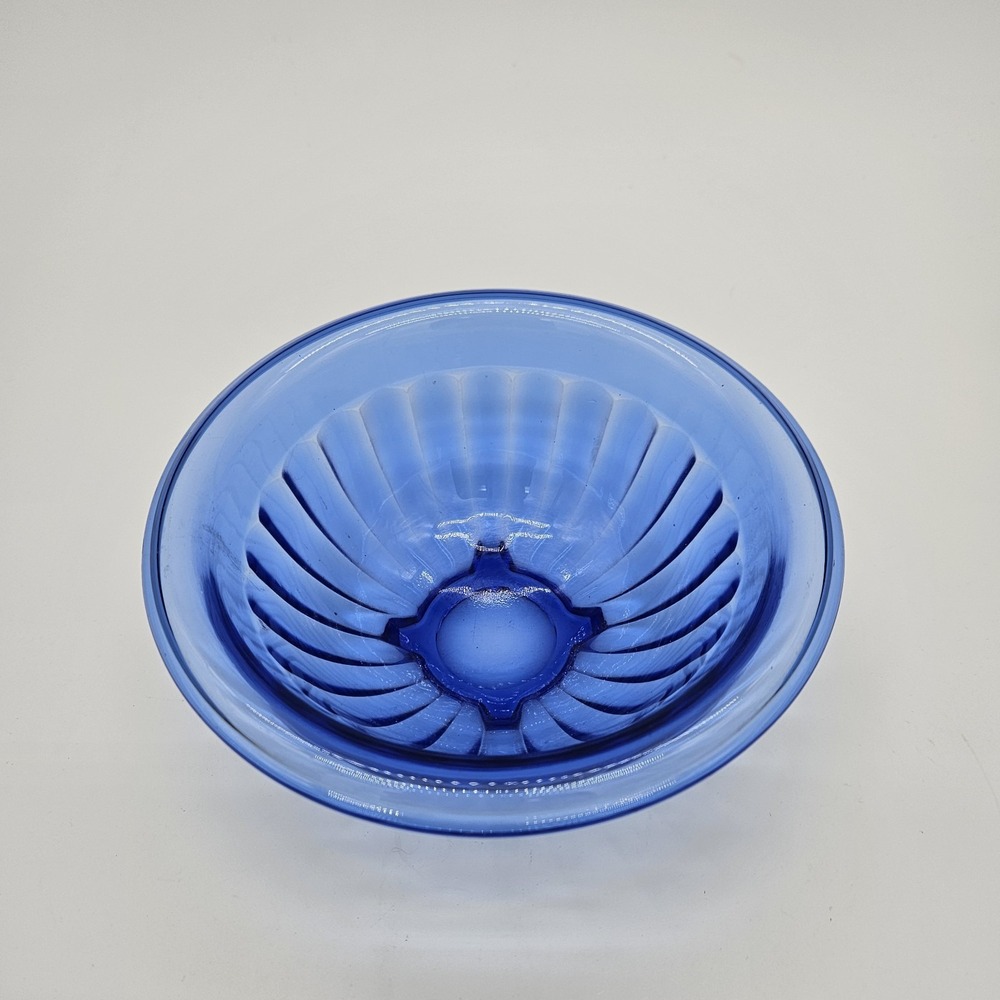 Vtg Hazel Atlas Cobalt Blue 6.5" Pillar Optic Glass Mixing Bowl Design 1930's